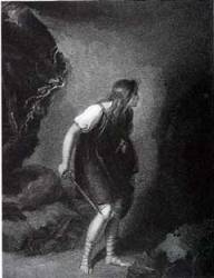 Imogène dans la grotte - Gravure de Boydell d'après Richard Westfall (1803)
